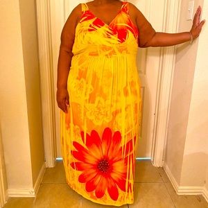 Yellow orange flower maxi dress.